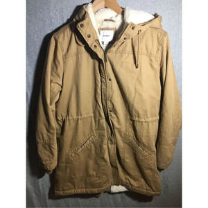 Womens Old Navy Jacket Thick Long Length Faux Fur Inside Winter Coat Neutral